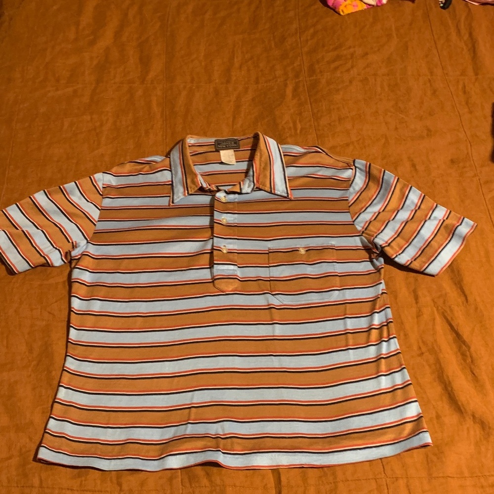 Amazing Vintage 70’s knit polo brown and blue